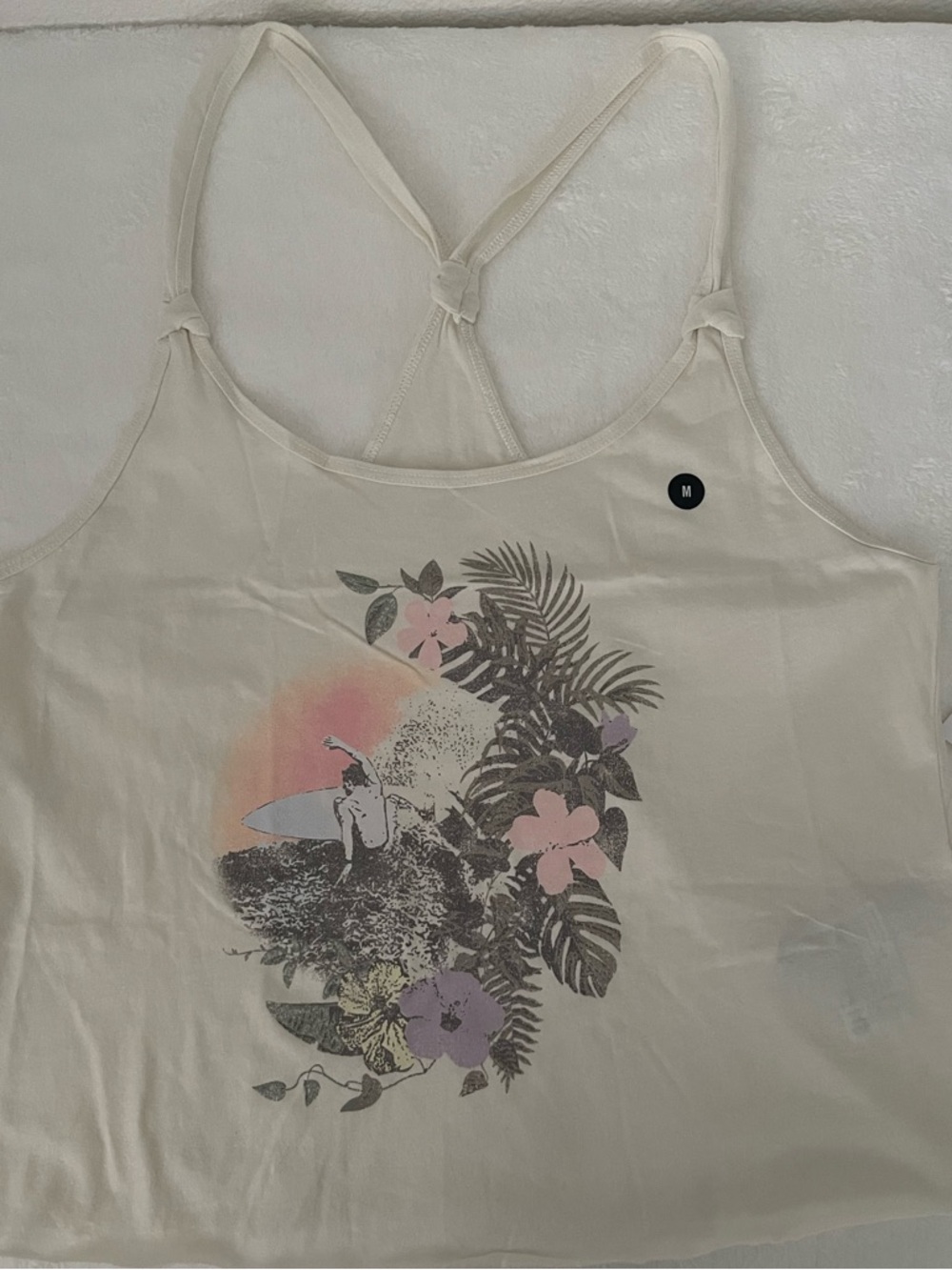 Hollister 100% Cotton Cream Tropical Graphic Racerback Cami - size M - NWT